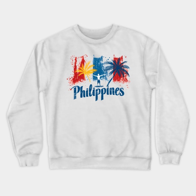 Philippines Vibes - Colourful palm trees and surfer small Crewneck Sweatshirt by MLArtifex